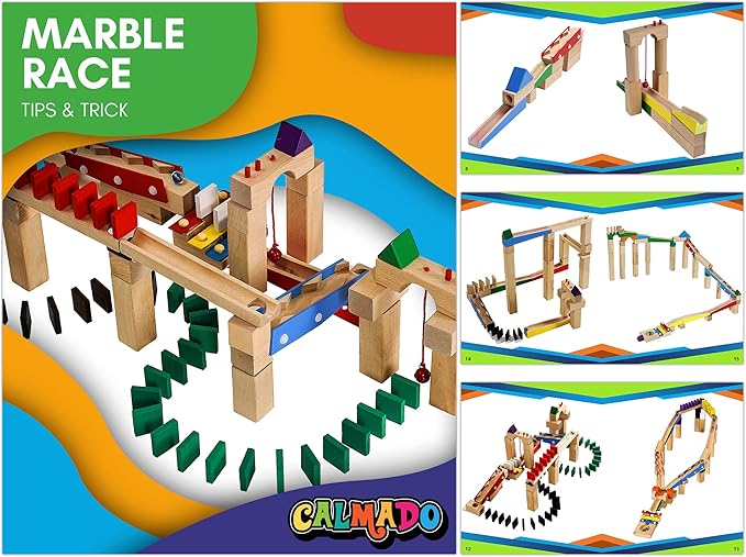Calmado - 200 pcs Marble Run Wooden Set/Ball Track Set for Kids/Girls/Boys Made of Beech Wood + Bag + Instructions
