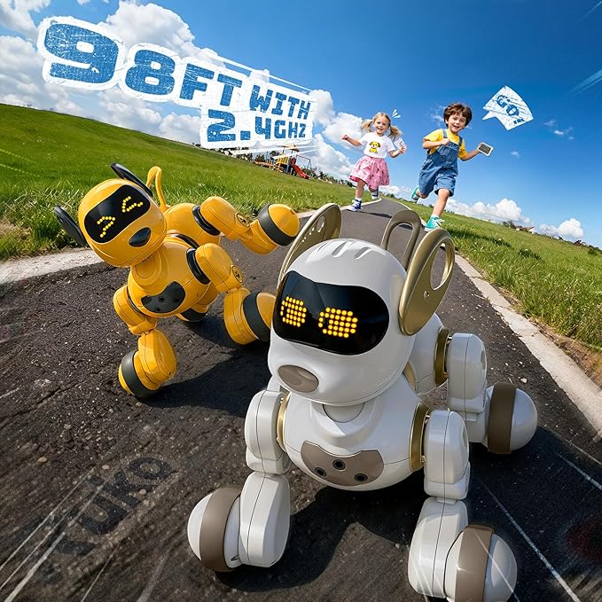 Ruko 18011 Smart Robot Dog, Interactive Puppy with 30 LED Expressions, 20 Actions & 50 Programmable Commands, Voice & Touch Control, Toy for Kids Age 3+