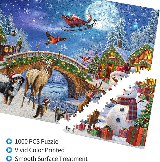 Christmas Puzzle Eve 1000 Pieces Jigsaw Puzzles for Adults,Winter Santa Claus Decoration Christmas Jigsaw Puzzles 1000 Piece Christmas Puzzle for Adults Winter Puzzle for Family Party Holiday
