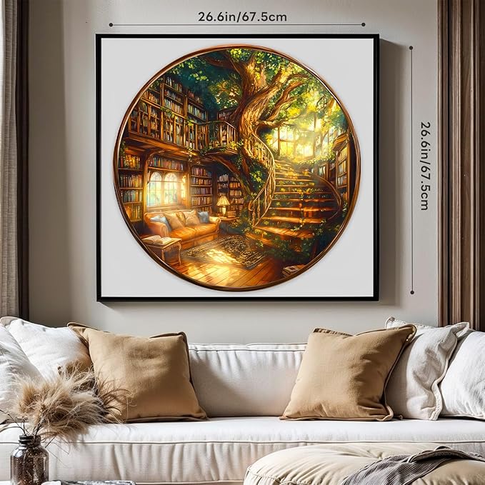 Round Puzzles for Adults 1000 Pieces, Hard Difficult Challenging Puzzles for Adults, Charming Bookstore Jigsaw Puzzles 1000 Pieces for Seniors, 3D Visual Flat Puzzle (26.6 x 26.6in)