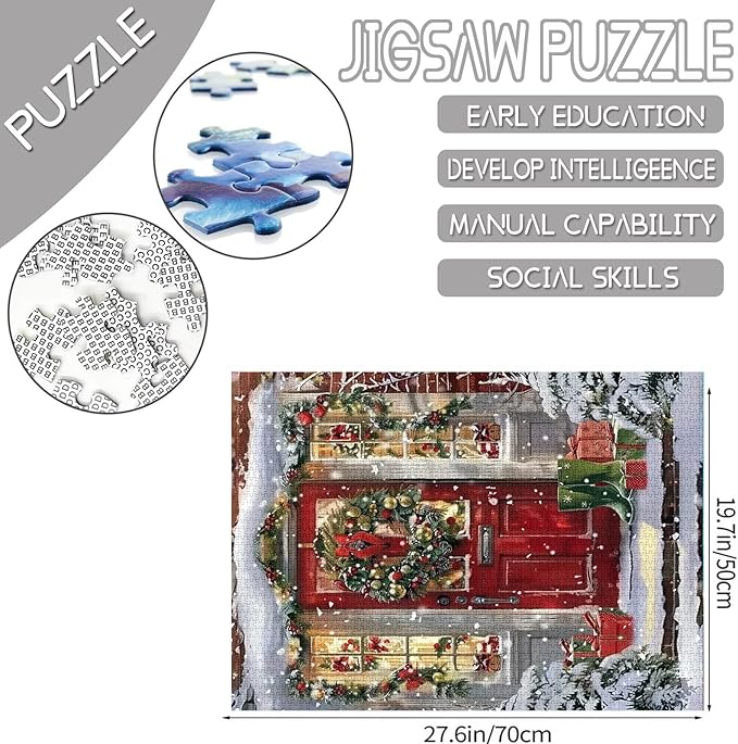 Christmas Scene 1000 Piece Jigsaw Puzzles for Adults Winter Festival Painting Jigsaw Puzzle Happy New Year 1000 Pieces Puzzles for Challenging Family Activity Game Stairs Art Wall Decor DIY Puzzle