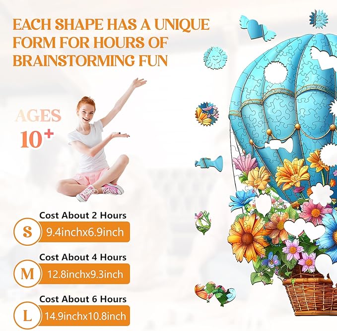 Wooden Puzzles for Adults, Wooden Jigsaw Puzzles for Adults, Flying Flowers Unique Shaped Wood Puzzles Adult, Creative Birthday Gifts for Friends Family Game, Home Decor (12.8 * 9.3in 200pcs)
