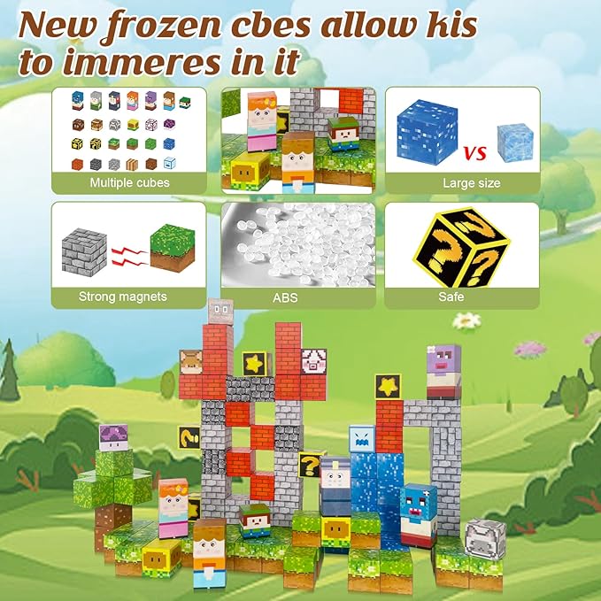 Magnetic Blocks - 110PCS Magnets Building Blocks World Set for Kids Ages 3-5 5-7 8-12, Magnetic Tiles Game Preschool Toys for 3 4 5 6 Year Old Girls Boys Gifts (STEM World)