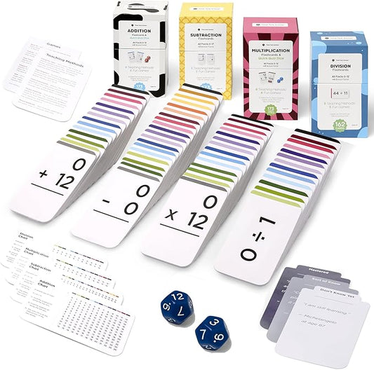 681 Award-Winning Math Flash Cards + Dice – Learn Addition, Subtraction, Multiplication & Division Facts 0–12 – Color-Coded with Games, Charts & Sorting Tabs – Grades K–6 – Jumbo Size (5.2” x 3.1”)