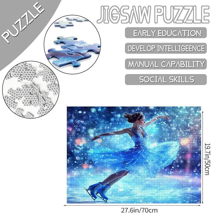 1000 Piece Jigsaw Puzzles for Adults Dancing Girl Painting Jigsaw Puzzle Ice Skating Woman Puzzles for Challenging Family Activity Extreme Sports Art Puzzle Wall Decor Cool Sporter Gift (Colorful)