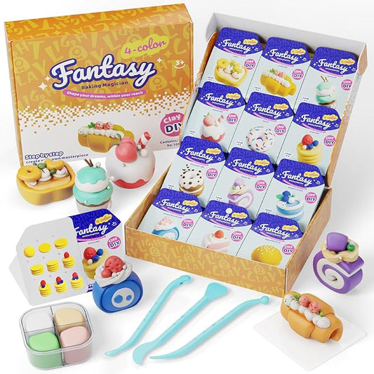 Air Dry Modeling Clay for Kids - Baking Artisan, 12 Boxes Clay Kit with 4 Tools & Tutorials, Soft DIY Craft Kit for Art Projects, Creative Gift for Boys & Girls Ages 3+