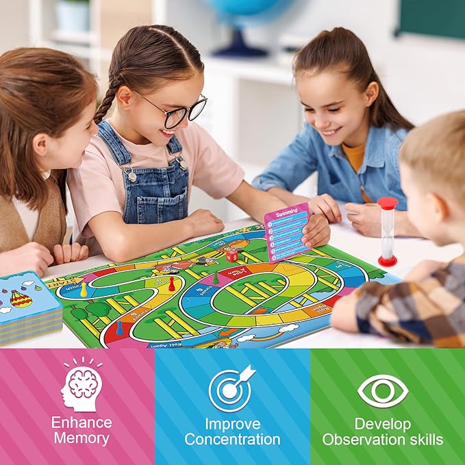 Memory Board Games for Kids and Adult, Improve Observation, Concentration and Reading,100 Picture Cards, Fun & Educational for Family Game Night & Party Activities, 2-4 Players, Ages 6 And Up