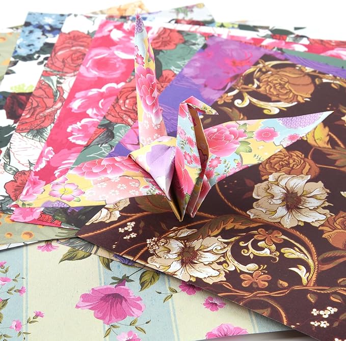 Origami 6x6 Paper Kit 150 Sheets 150 Vivid Colors Double Sided Same Printed Traditional Patterns Square for Arts Crafts Projects Japan Traditional Chiyo.Ethnic Flowers