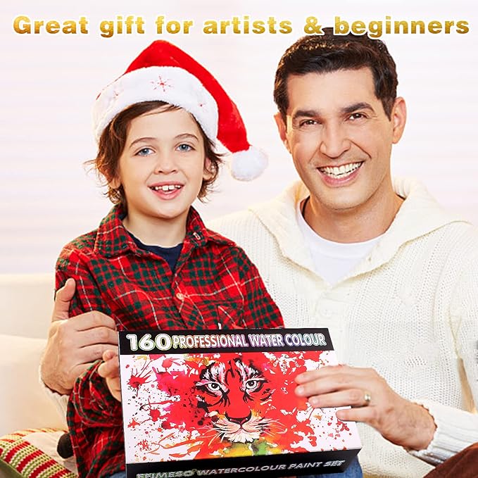 Gunsamg Watercolor Paint Set, 160 Vibrant Colors in Portable Travel Box with Palette, Perfect Watercolor Kit for Artists, Beginners, Adults - Non-Toxic Art Supplies Gift