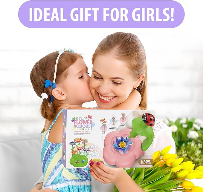 Wiyeang DIY Fabric Flower Bouquet Kit for Girls,Arts and Crafts for Kids Ages 6-12,Birthday Gifts Ideas for Girl 6 7 8 9 10 11 Year Old-Light and Music Flowers Market Toy