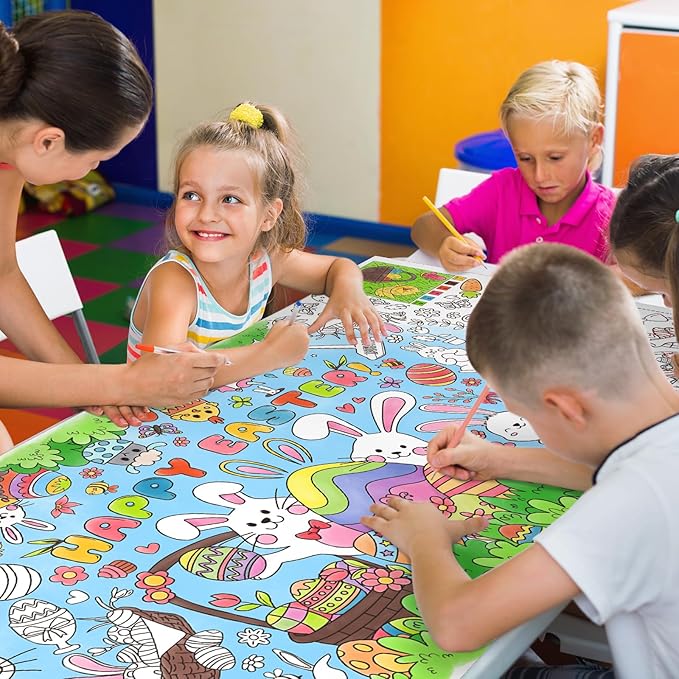 Gatherfun Easter Party Activity Poster - 31.5 x 72 Inches,Easter -Themed Happy Easter Party, Versatile Paper Coloring Banner/Table Cover for School Parties and Special Events Decoration