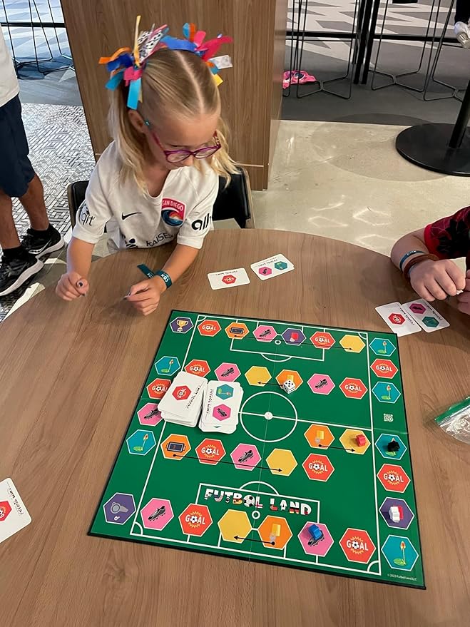 is The Soccer Board Game for Kids and Adults, a Family Board Game for Ages 5+ with 2 to 10 Players, Easy to Setup and Play, Play Individually or as a Team.