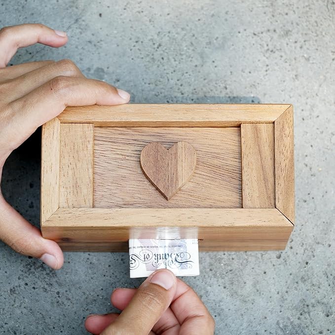 BSIRI Secret Heart Box- Secret Box Brain Teaser Wooden Puzzle Boxes with Hidden Compartments. Ideal Mystery Box, Money Box, Jewelry Box, 3D Puzzle Lock Box, Gift Card, and Money Puzzle Box