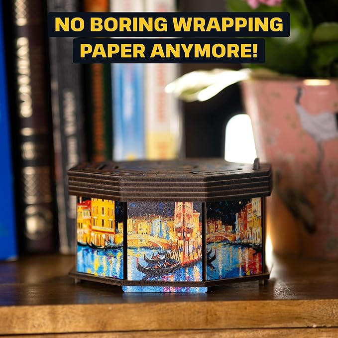 ESC WELT Secret Art Maze Box - Creative Gift Box with Printed Design - 3D Wooden Box Game - Gift Box Riddle Game for Money, Vouchers, Gift Cards - Unique Gift for Teens and Adults - 3D Wooden Puzzle