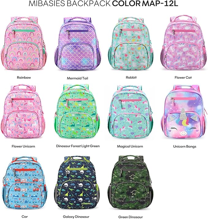 mibasies Girls Backpack 5-8: Lightweight Kids Backpacks for Girls - Girl Bookbag for Elementary School - Rainbow Pink