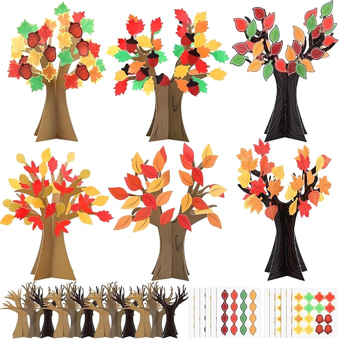 Janlaugh 30 Sets Fall Tree of Thanks Craft Kit Make Your Own DIY Thanksgiving Tree Decorations 3D Autumn Maple Leaves Thankful Craft Kit Home Fun Activities Supplies