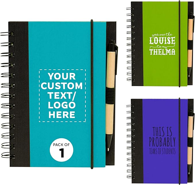 DISCOUNT PROMOS Custom Eco Block Notebooks with Pens Set of 1, Personalized Bulk Pack - Perfect for School, Office, Business, Home - Aqua