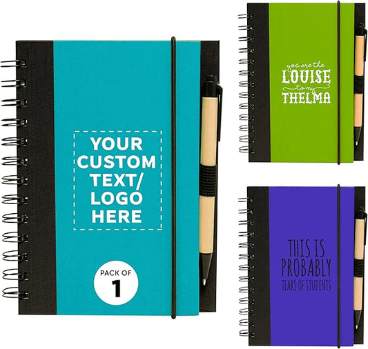 DISCOUNT PROMOS Custom Eco Block Notebooks with Pens Set of 1, Personalized Bulk Pack - Perfect for School, Office, Business, Home - Aqua