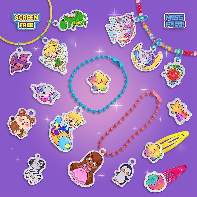 70 Pre-Cut Unicorn Shrinky Dink Sheets Art Kit, Shrink Paper Keychain Kit with 8 Colored Pencils Make Jewelry Charms & Accessories, Mess-Free Arts & Crafts for Kids, DIY Crafts for Adults and Teens