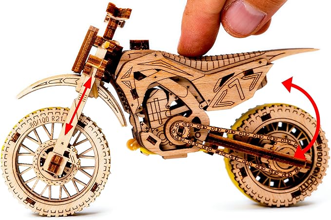 WOODEN.CITY Motocross 3D Puzzle for Adults - Hobby Kit to Build Your Own Wooden Bike - 3D Model Motorcycle Kit - Wood Model Kit
