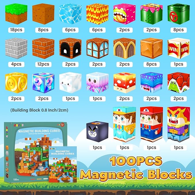 Magnetic Blocks Building Games Kids Toys for 3 4 5 6 7 8 9 10 11 12 13 Year Old Boys Girls, Magnetic Cubes Montessori Sensory Toys for Ages 3+ Travel Party Christmas Birthday Gifts