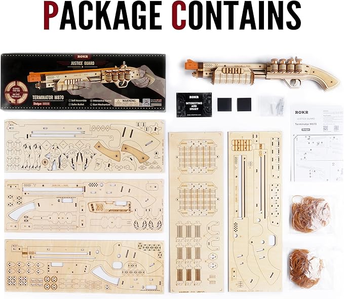 ROKR 3D Wooden Puzzle Rubber Band Guns for Adults,Toy Shotgun Model Building Kits for Adults to Build,Toy Guns for Kids 12-14,Challenge Wood Crafts Puzzles,Cool Toys Hobbies for Men Women