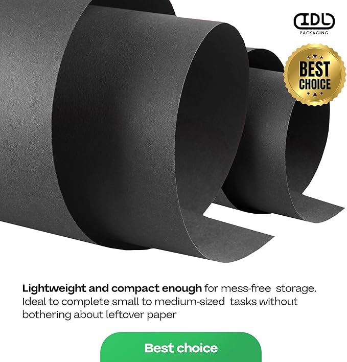 Black Kraft Paper Roll 18" x 2160" (180 feet) - USA-Made Craft Paper for School & Art - Quality High-Density Material for Gift Wrapping & Packing, Shipping & Moving by IDL Packaging