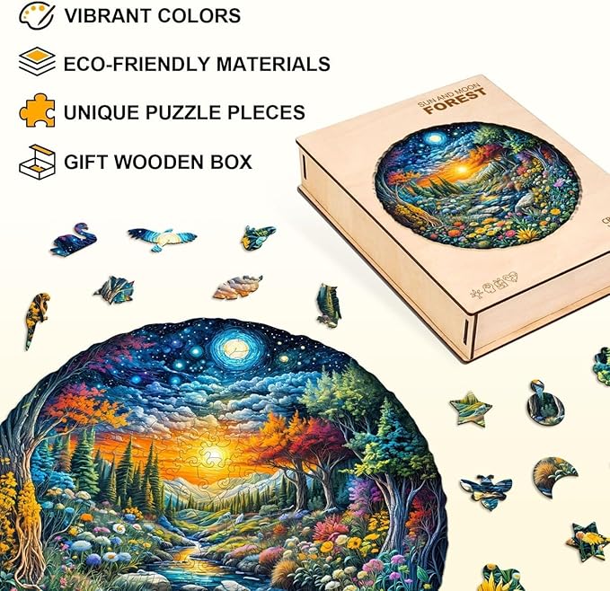 Sun Moon Forest Puzzles Adults Gifts Wooden 100 Pieces 8.5 * 8.5in