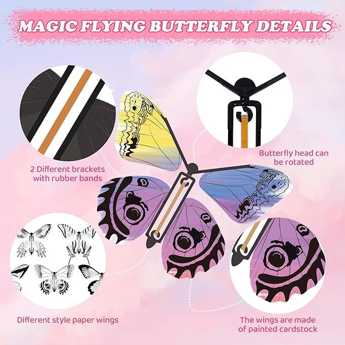 36-Pack DIY Butterfly Craft Kit for Kids - Includes 23 Paper Butterflies and 13 Color Pens, Make Your Own Rubber Band Wind Up Butterfly Toy, Perfect for Party Games, School Activities, Surprise Cards