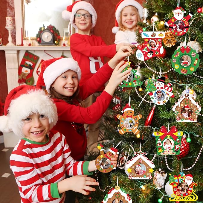 24 PCS Christmas Picture Frame Ornaments Paper DIY Photo Frame Craft Set Hanging Decorations For Christmas Tree Decor (Cute)