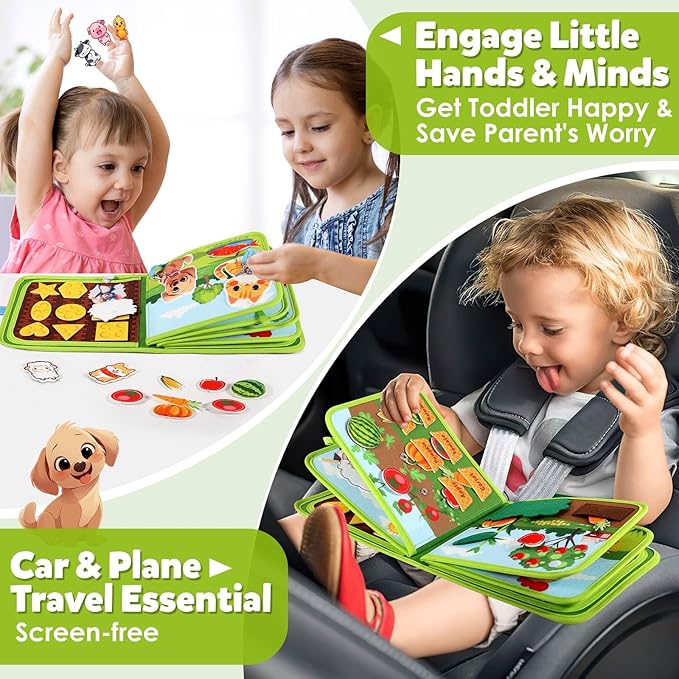 Montessori Busy Book for Toddlers 1-3, Busy Board Montessori Toys for 1 Year Old Boy Girl Birthday Gift, Educational Learning Sensory Activity Books, Quiet Book Travel Toys for Airplane Car