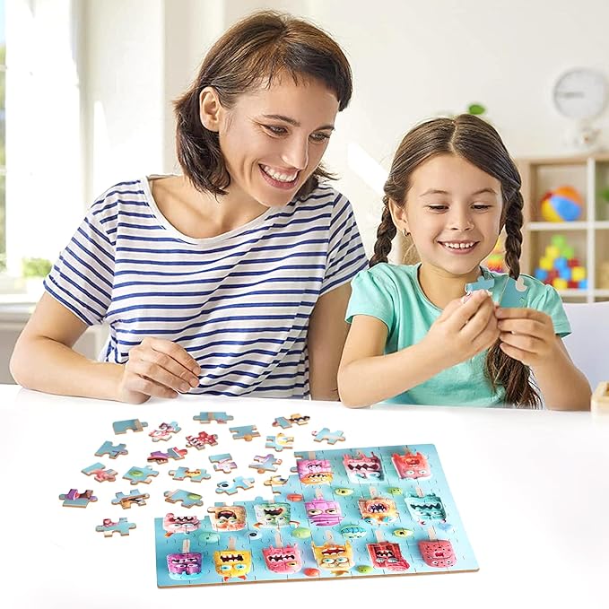 LELEMON Popsicle Monsters Puzzles for Kids Ages 4-8,100 Pieces Funny Colorful Monsters Ice Cream Jigsaw Puzzles in a Metal Box,Cute Monster Popsicles Learning Educational Toys for Boys Girls