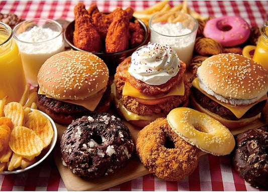 1000 Piece Jigsaw Puzzle for Adults Fast Food Feast Burgers Fries Donuts Sweet Desserts Challenging 1000pc Puzzle Game Family Fun Activity(27.6" x 19.7")