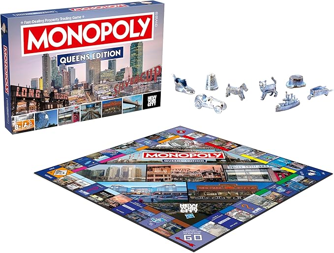 Monopoly Board Game Queens NY Edition : 2-6 Players Family Board Games for Kids and Adults, Board Games for Kids 8 and up, for Kids and Adults, Ideal for Game Night