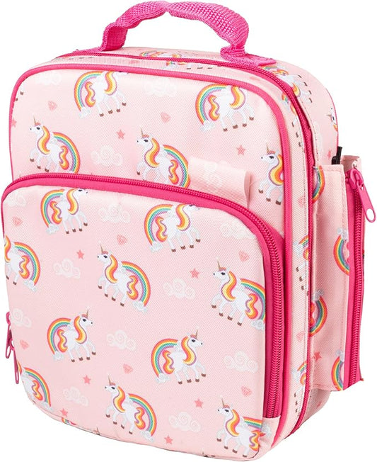 Kids Insulated Lunch Box w Snack Pocket & Expandable Water Bottle Holder For Girls- Waterproof Lunchbox Tote Keeps Food Hotter or Colder Longer - Reusable Back to School Bag Fits Most Bento Containers
