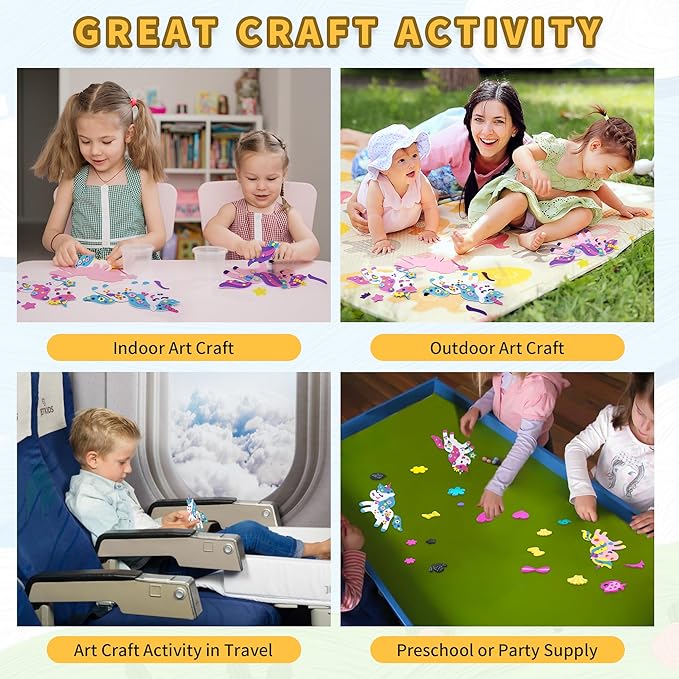 VKPI 4 Pieces EVA Foam Art Crafts Gift Kit, Make Create Your Own Unicorns, Cartoon Foam Paper Craft Projects for Kids Ages 4+ Toddler, Preschool Learning Toy for Birthday Party Favor Supplies