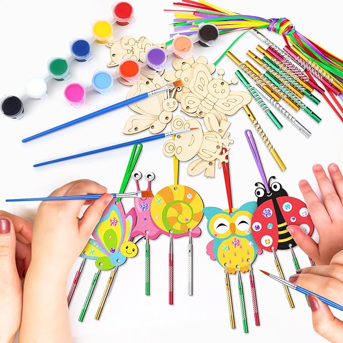 2025 VBS Wind Chime Making Kit for Kids Make Your Insect Own Wind Chime Wooden Ornaments for Girls and Boys DIY Insect Crafts Activity Birthday Spring Party Decoration