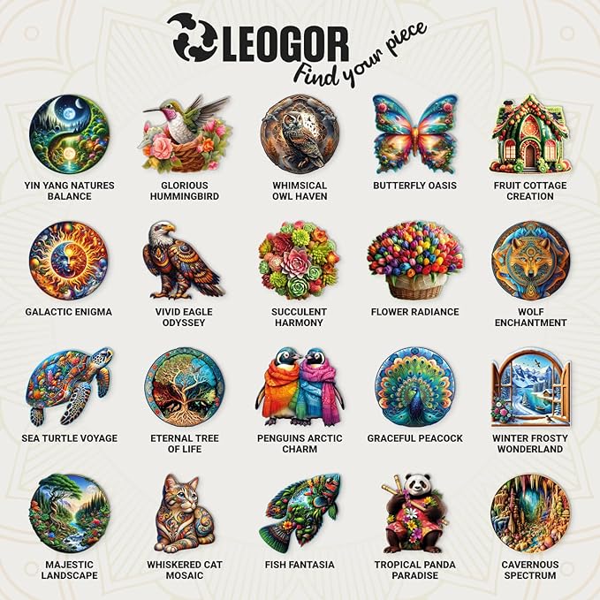 LEOGOR Wooden Jigsaw Puzzles for Adults 200 Pieces (11.6 × 11.5 in), Yin Yang Puzzle, Extra-Thick 5mm Round Wood Puzzle with Unique Shapes, Relaxing, Artistic Gift for Adults and Teens