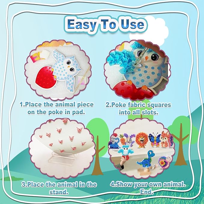 JRD&BS WINL Poke A Dot Art Kit - Magical Animals Theme (Lion, Butterfly, Rabbit) | No-Mess DIY Craft for Kids Ages 4-9 | Wooden Sewing Activity for Girls & Boys | Creative Gift for Birthday & Holidays