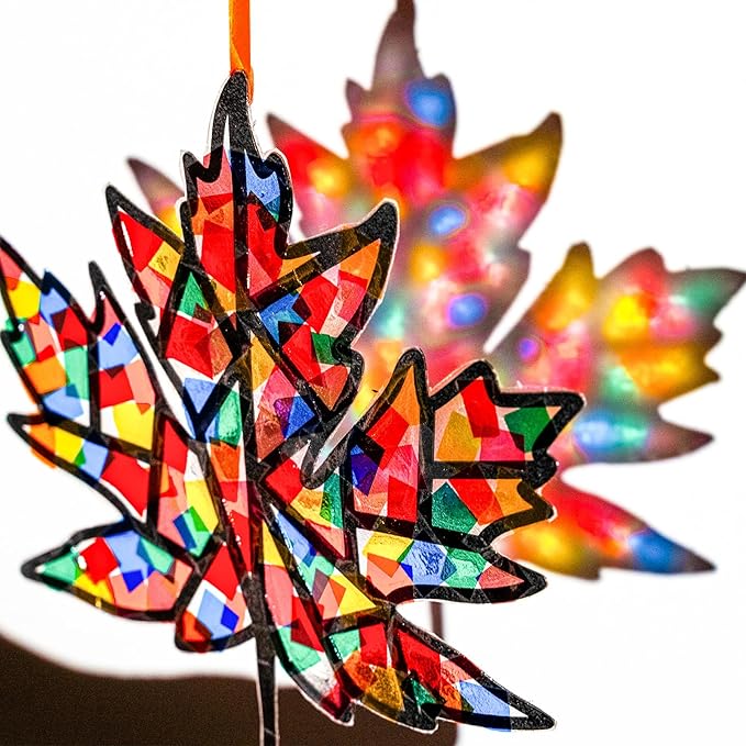 EggSun 36 Sets Fall Maple Leaf Suncatchers Craft Kit for Kids Ornaments Stained Glass Window Arts and Crafts Kit for Thanksgiving Classroom Holiday Projects Home Party Favors Decorations Ages 4 8 12