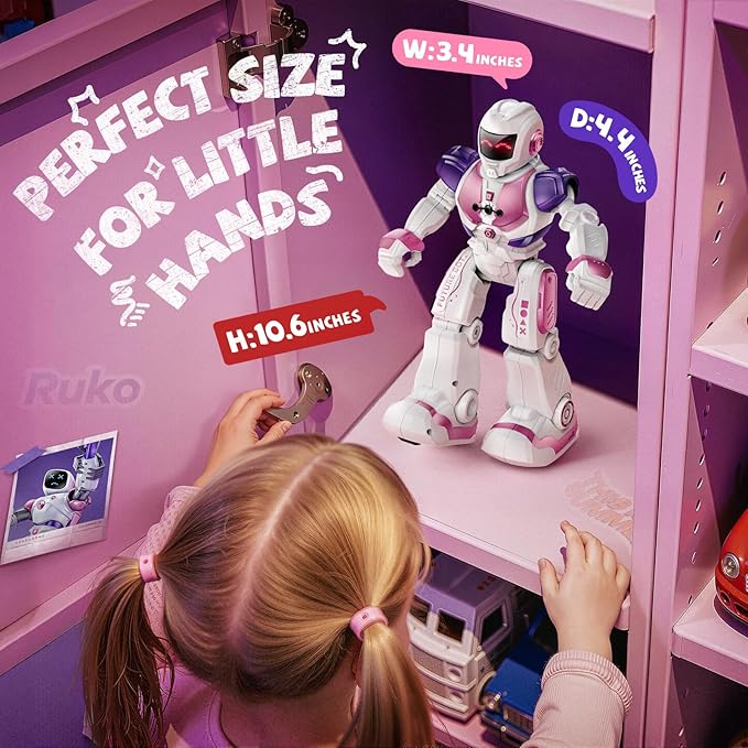 Ruko 6088 RC Robot Toys for Kids, Smart Gesture Sensing Interactive, Singing Dancing Rechargeable Programmable, Gifts for Girls & Boys 3 4 5 6 Years Old, Pink