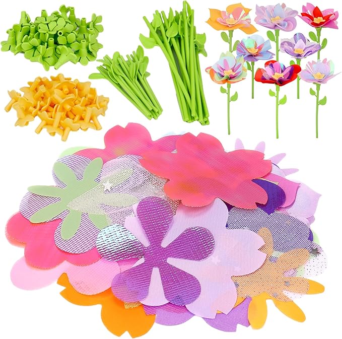 Qirptey Flower Bouquet Craft Kit Accessories DIY Arts and Crafts Toys for Kids Fabric Flower Market Toy Accessories Preschool Learning Birthday Gift for 3 4 5 6 7 Year Old Girls and Boys