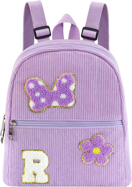 2 3 4 5 6 Year Old Girl Gifts Chenille Initial Mouse Bow Mini Backpack, Corduroy Toddler Backpacks Christmas Birthday Gifts for Girls 2-4 5-6, Purple Mini Diaper Bag Must Haves for Park Travel R