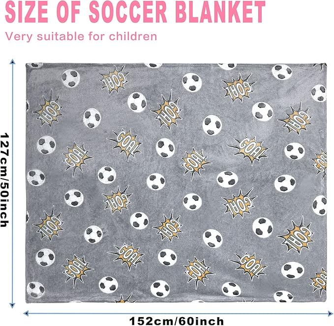 Glow in The Dark Blanket Soccer for Kids Boys Girls Fun Soft Plush Flannel Furry Fluffy Nap Sleep Blanket, Christmas Thanksgiving Birthday Magical Decor Luminous Throw 50"x60"