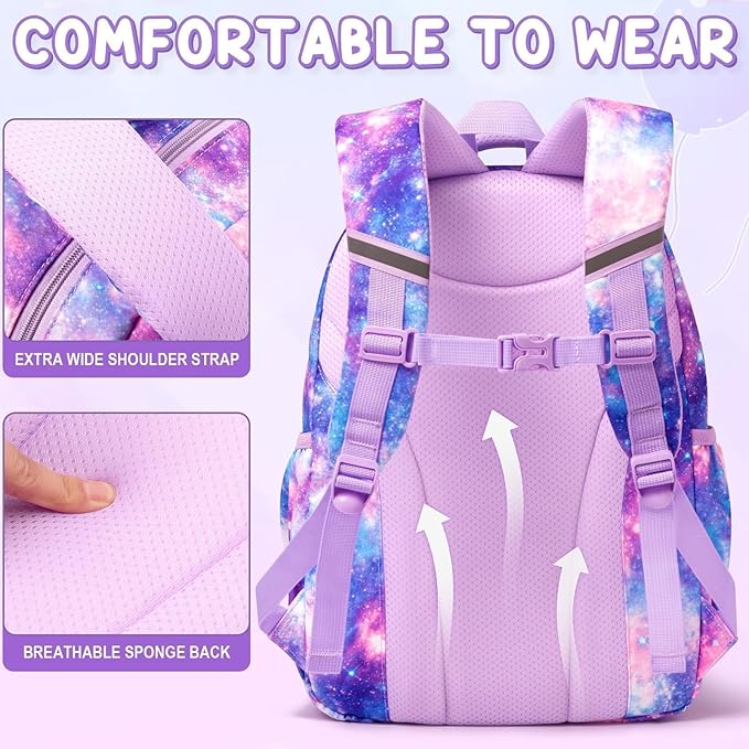 Fimibuke Girls Backpack with Lunch Box & Pencil Bag - Waterproof Kids Backpack for Ages 6+ Elementary Middle School Teens, Roomy Interior & Multi-Pocket
