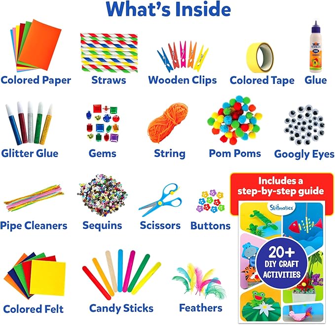 Skillmatics Ultimate Art & Craft Kit for Kids - 2000+ Pieces, DIY Craft Supplies with Step-by-Step Guide, Creative Activity Set & Gifts for Girls & Boys Ages 6, 7, 8, 9, 10, 11, 12, 13