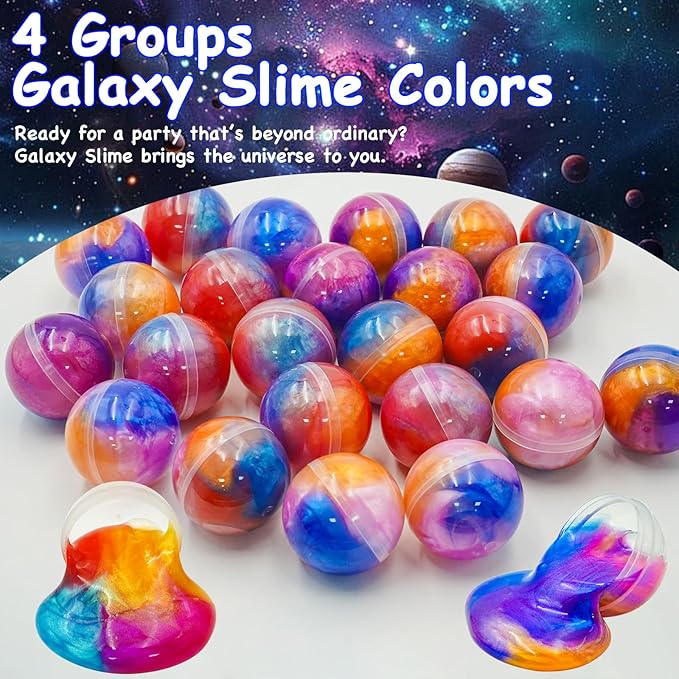 24 Pack Slime Party Favors, Galaxy Slime Balls Soft DIY Toys Stretchy and Non-Sticky Stress Relief Crystal Clay Safe Toys for Kids Girls Boy Classroom Birthday Halloween Christmas Party Favors Gifts