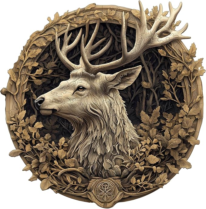 Wooden Puzzles for Adults, 3D Vision Effect Deer Wooden Jigsaw Puzzles Unique Shape Advanced Wood Puzzle Adult, Fathers Flat Puzzle Birthday Gift Family Game (8.5 * 8.3in 100pcs)