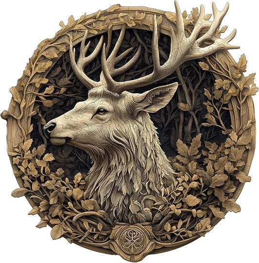 Wooden Puzzles for Adults, 3D Vision Effect Deer Wooden Jigsaw Puzzles Unique Shape Advanced Wood Puzzle Adult, Fathers Flat Puzzle Birthday Gift Family Game (8.5 * 8.3in 100pcs)