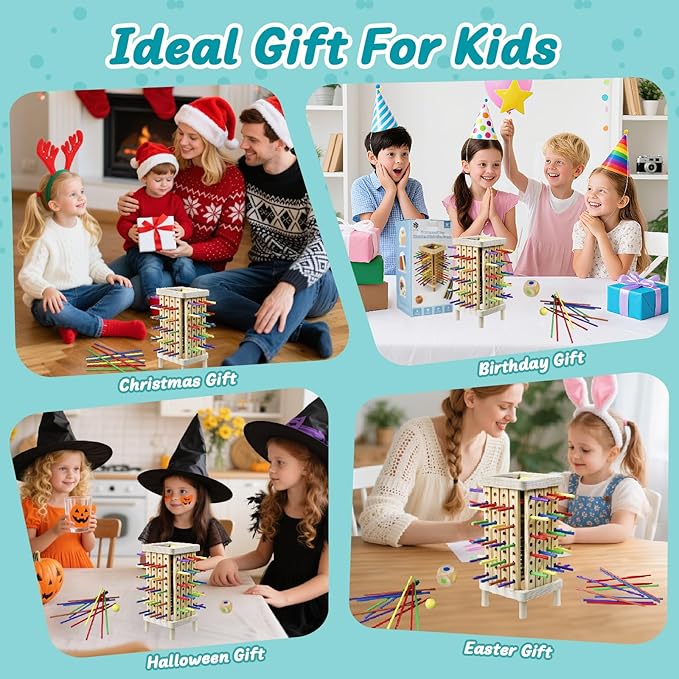 Montessori Game Wooden Board Game, 42 Colorful Wooden Sticks Dice Game Math Learning Toys for 3 4 5 6 Year Olds, Fine Motor Skill Toy for 3+ Year Olds Girls Boys,Family Game Travel Toys Gifts for Kids